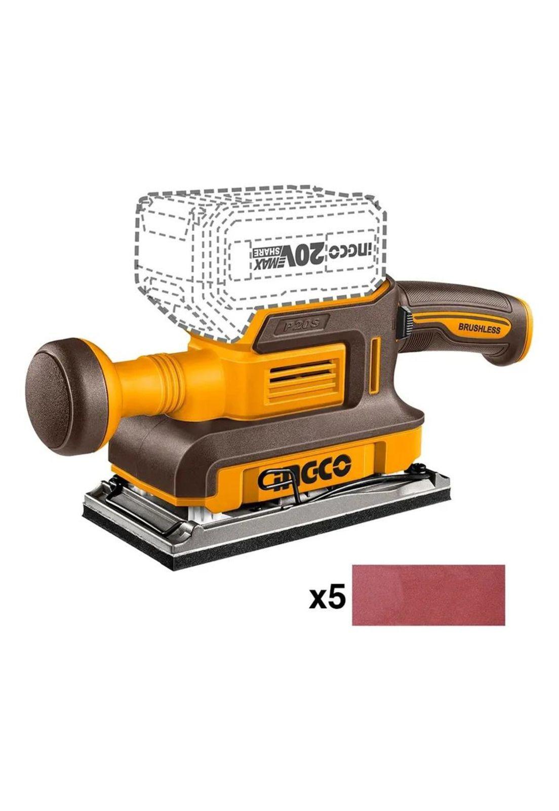 Lijadora Orbital Ingco A Batería Para Madera Y Metal  Motor Brushless Naranja Claro-2