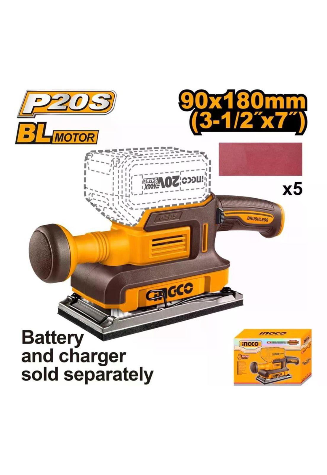 Lijadora Orbital Ingco A Batería Para Madera Y Metal  Motor Brushless Naranja Claro-3