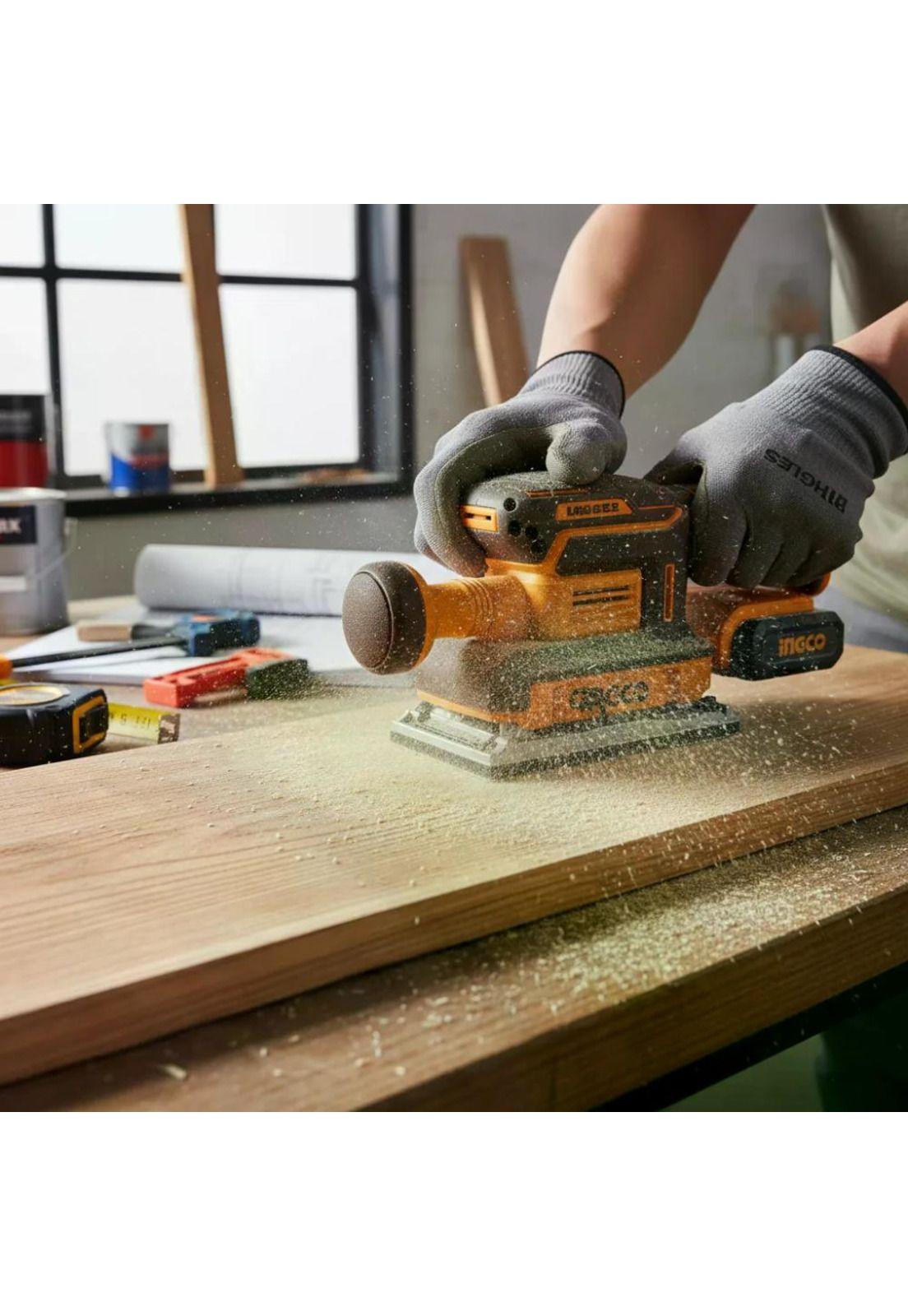Lijadora Orbital Ingco A Batería Para Madera Y Metal  Motor Brushless Naranja Claro-8