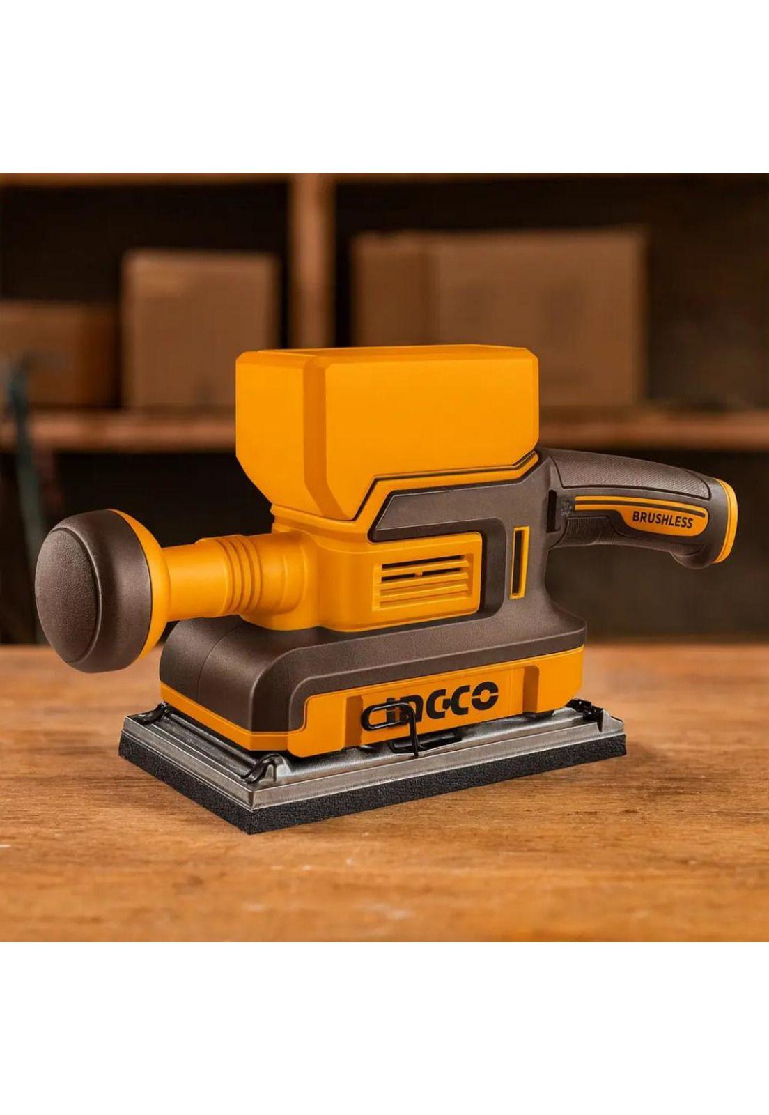 Lijadora Orbital Ingco A Batería Para Madera Y Metal  Motor Brushless Naranja Claro-9