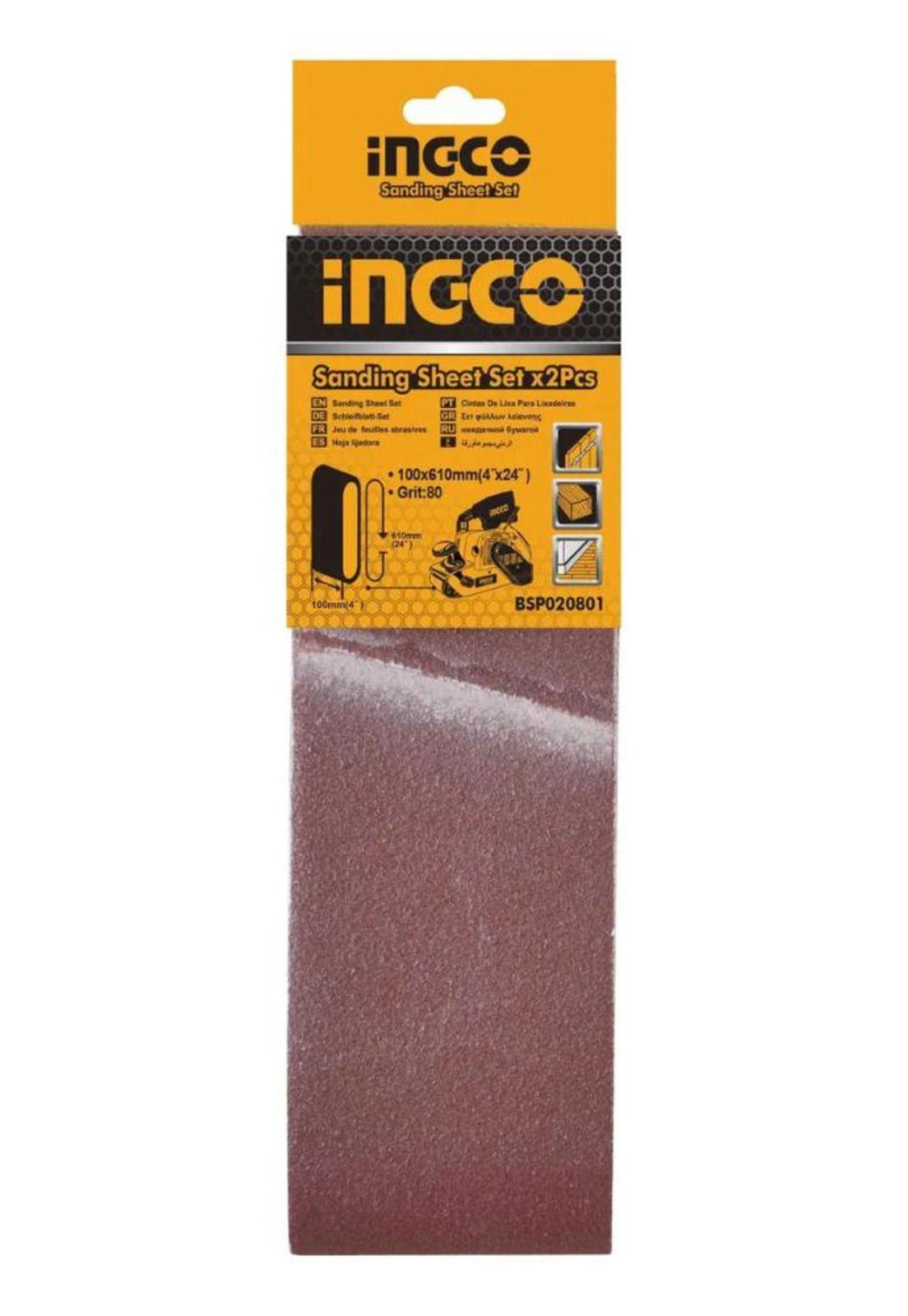 Set 2 Lijas De Banda 610x100mm /4x24 Ingco Grano80 Bsp020801-1
