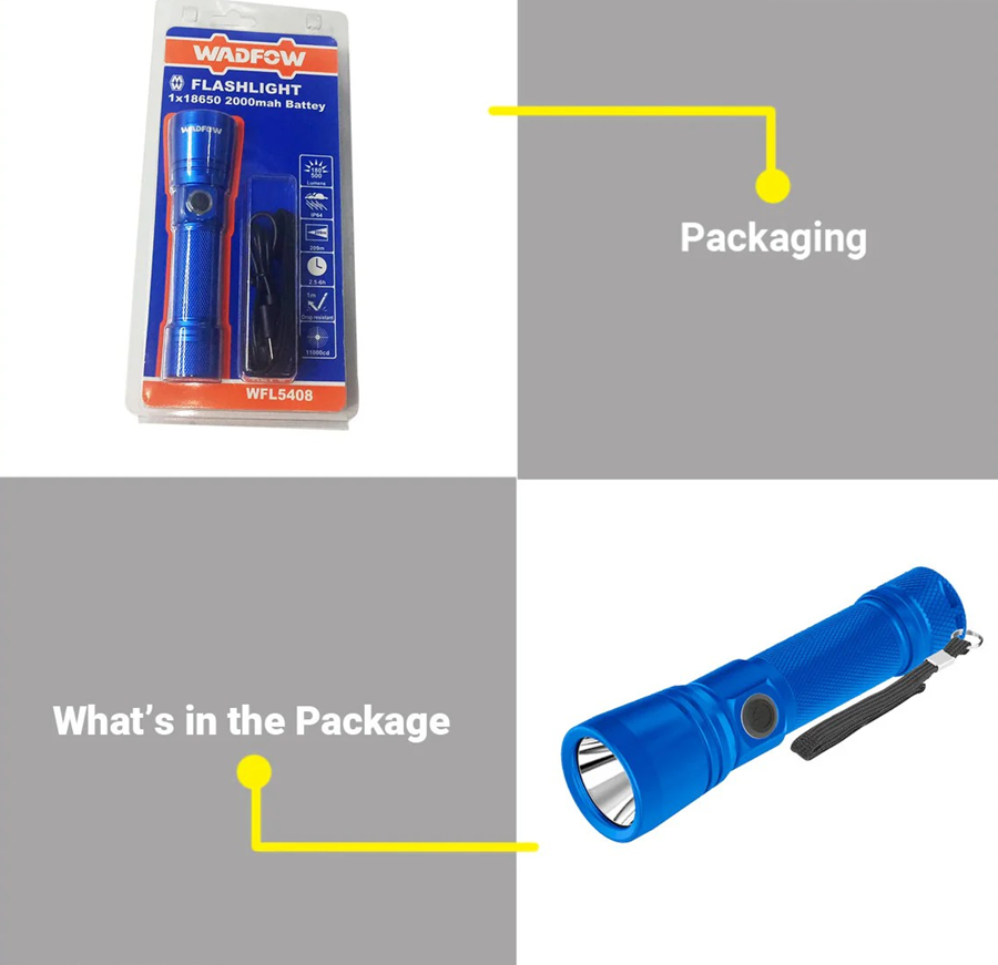 Linterna Led Recargable 150 500 Lumenes 130m Wadfow Wfl5408-4
