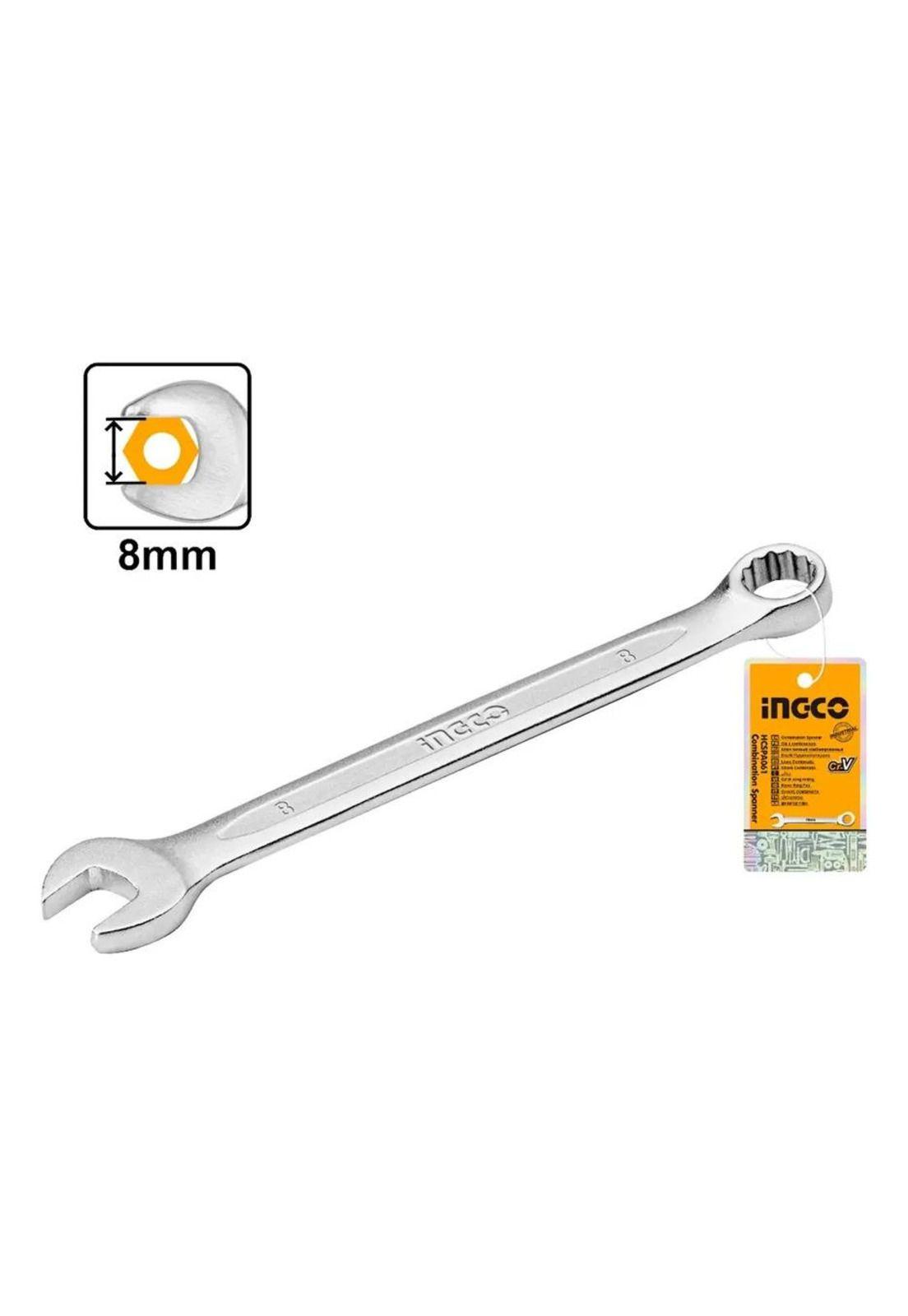 Llave Combinada Boca Y Estriada 8mm Cr-v Ingco Hcspa081-2