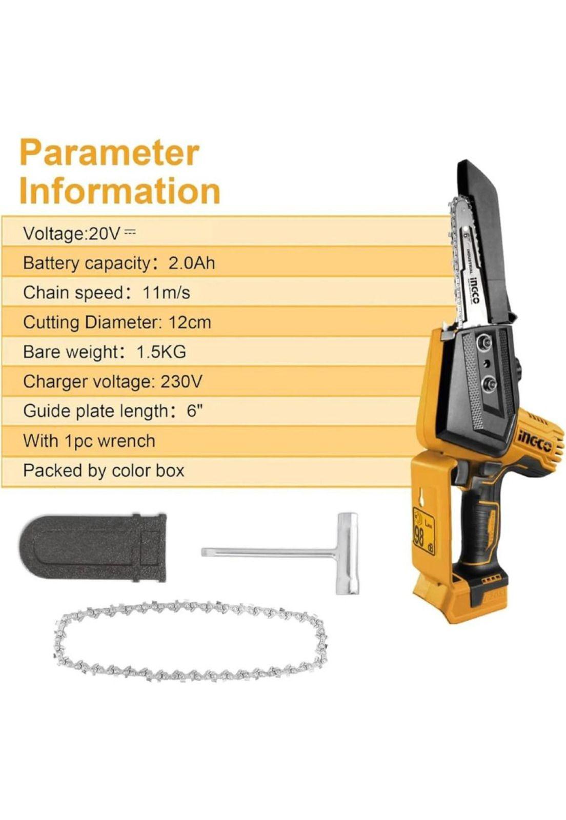 Mini Motosierra Ingco 20v 150 Mm Bl +2 Bat + Carg Cgsli20686 Amarillo-5
