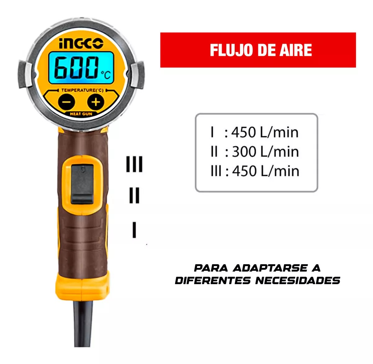 Pistola De Calor Digital Ingco 2000w 50/600 C +acc Hg2000581-1