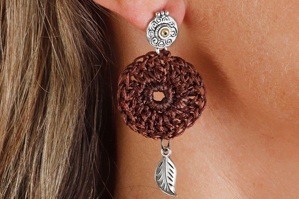 Aros tejidos hoja Boho-1