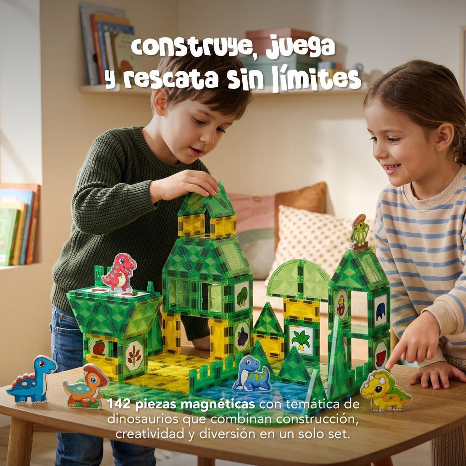 Bloques Magnéticos Dinosaurios 142 Piezas con Acuarelas-2