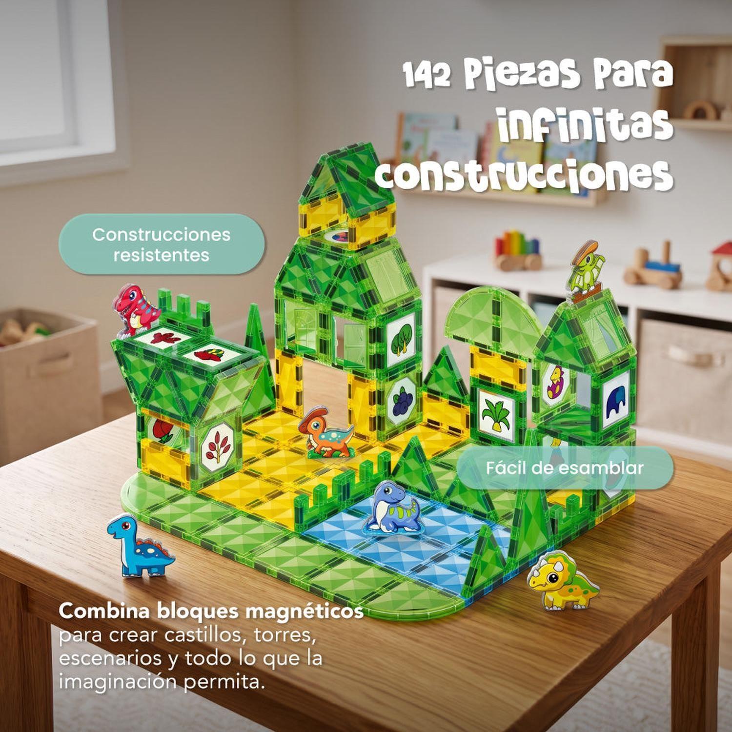 Bloques Magnéticos Dinosaurios 142 Piezas con Acuarelas-3