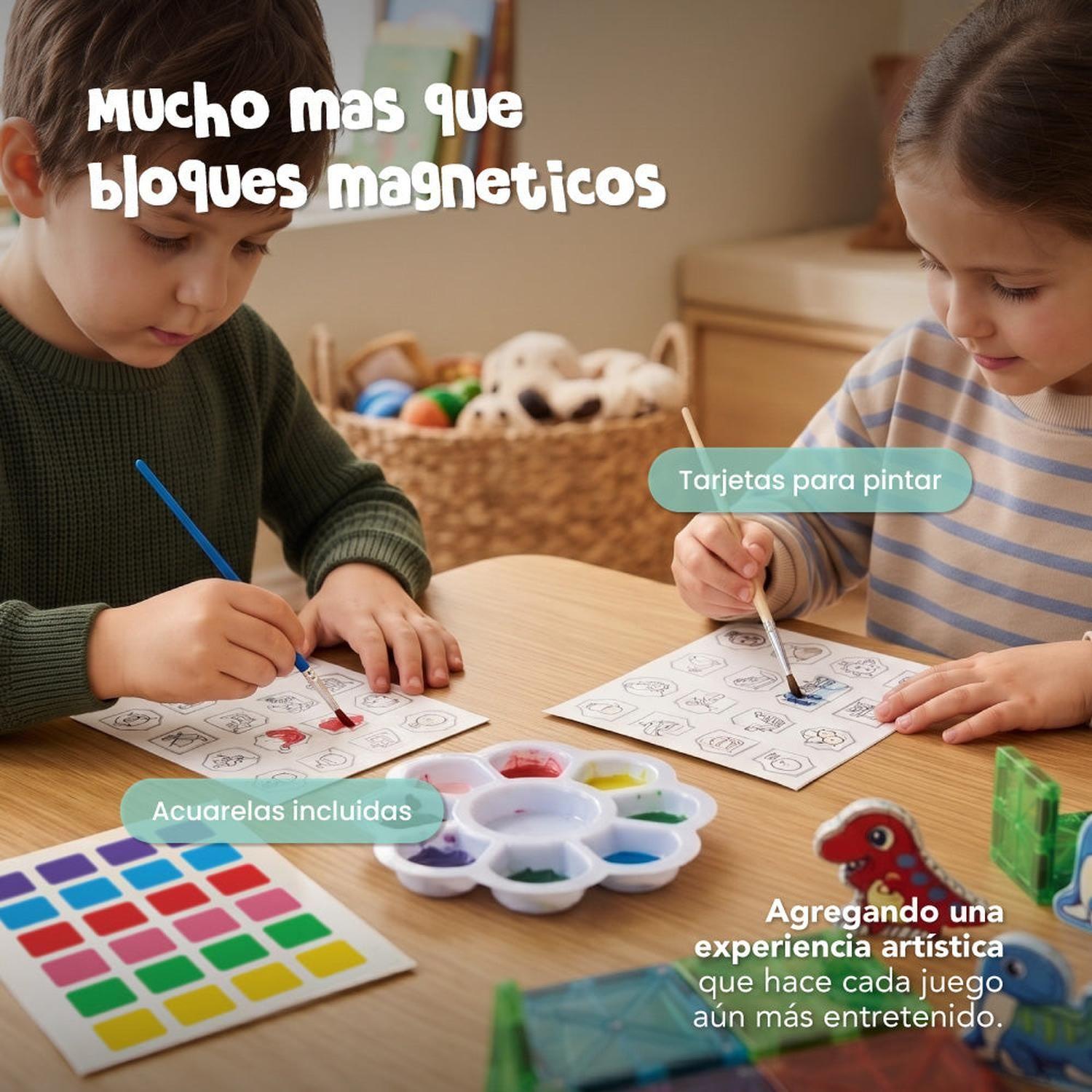 Bloques Magnéticos Dinosaurios 142 Piezas con Acuarelas-4