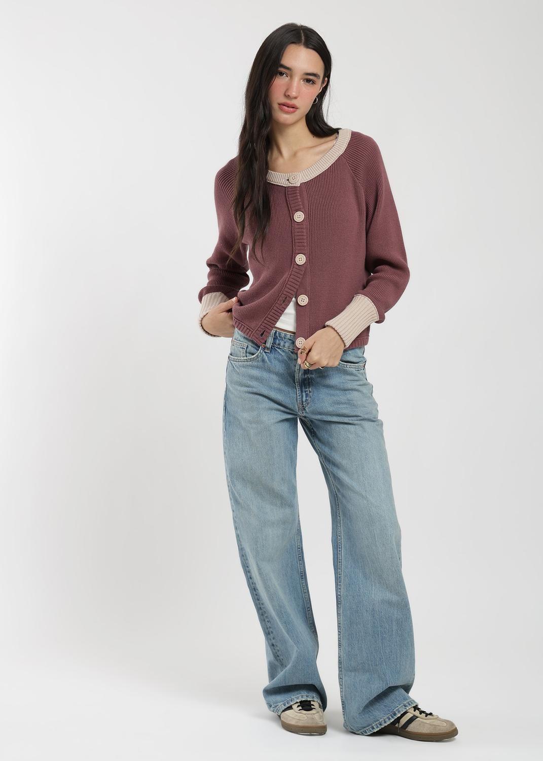 Cardigan Tejido Contratono Mujer-3