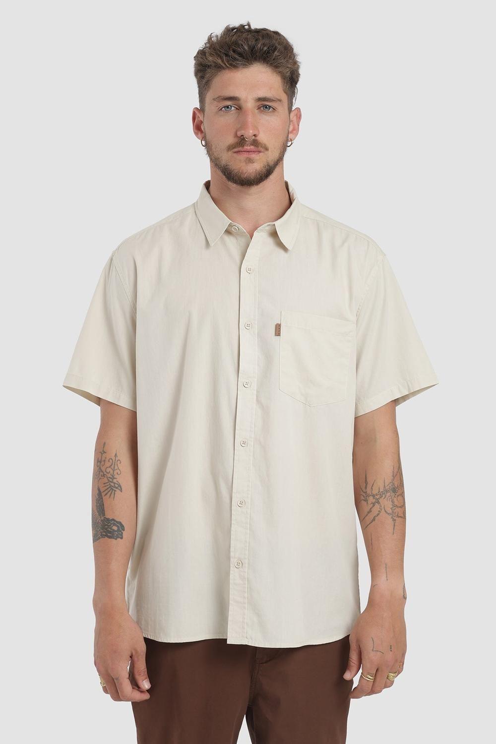 Camisa Manga Corta Algodón Hombre - Arena-0