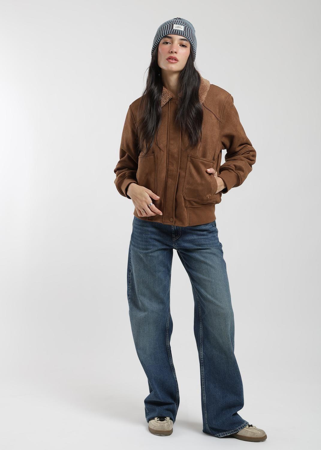 Chaqueta Bomber Suede Mujer-4