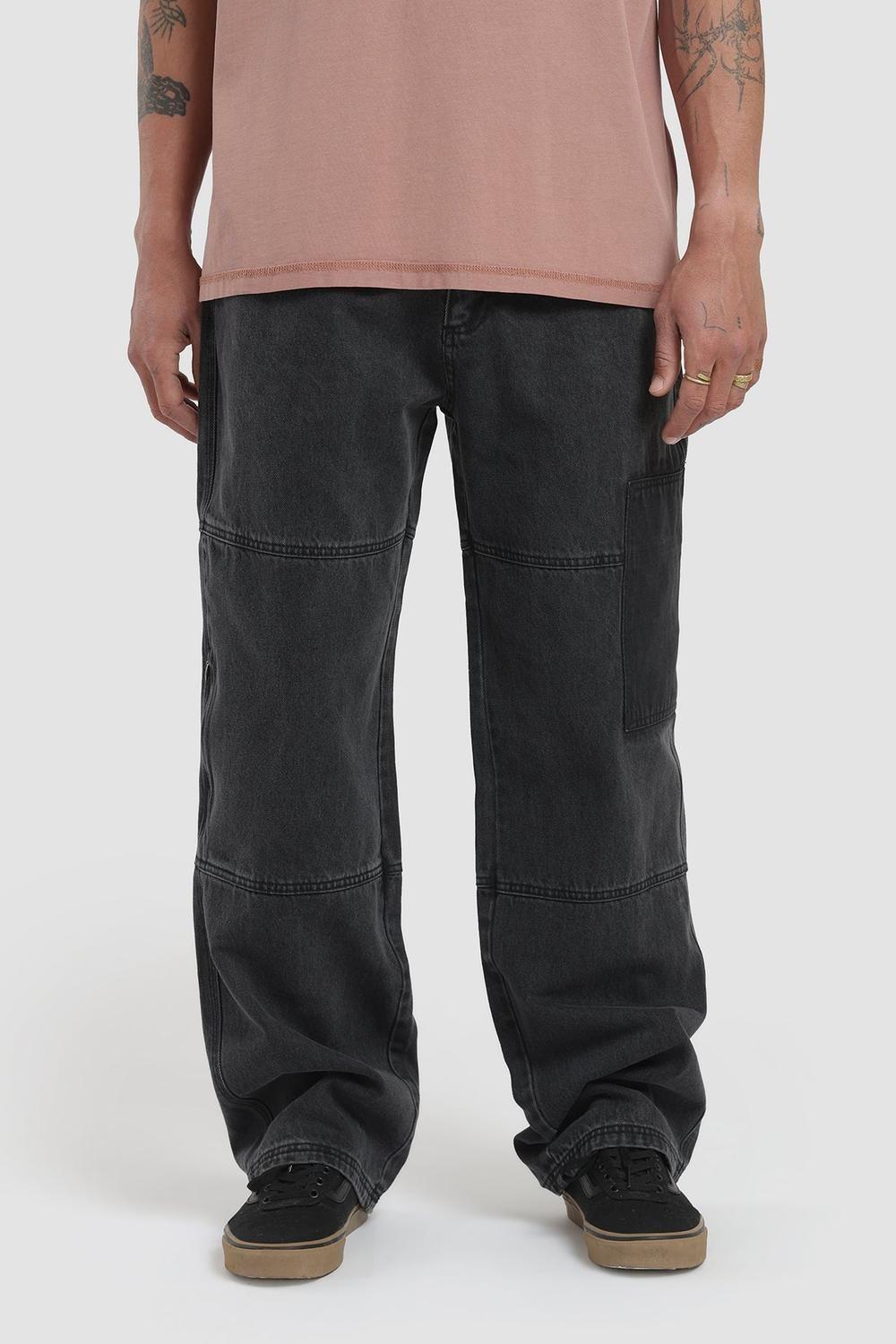 Pantalon Recto Patch Denim Hombre - Negro-0