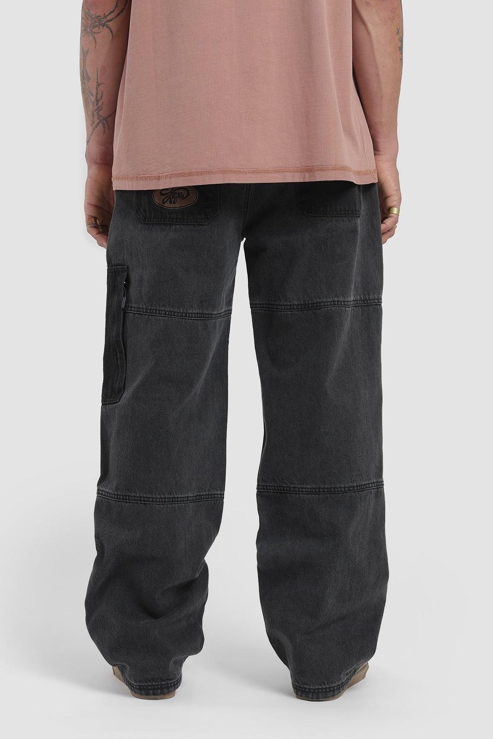 Pantalon Recto Patch Denim Hombre - Negro-1