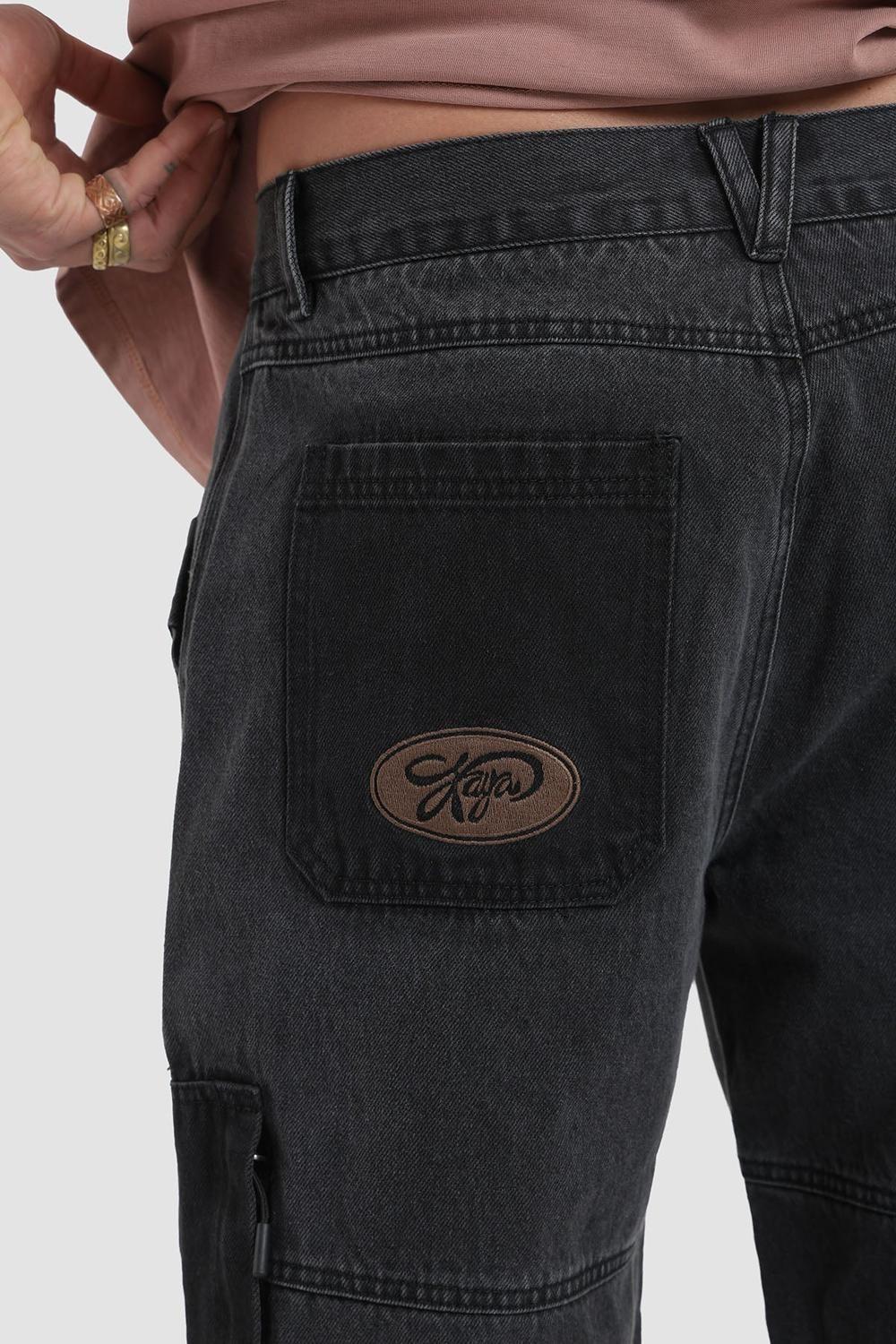 Pantalon Recto Patch Denim Hombre - Negro-2
