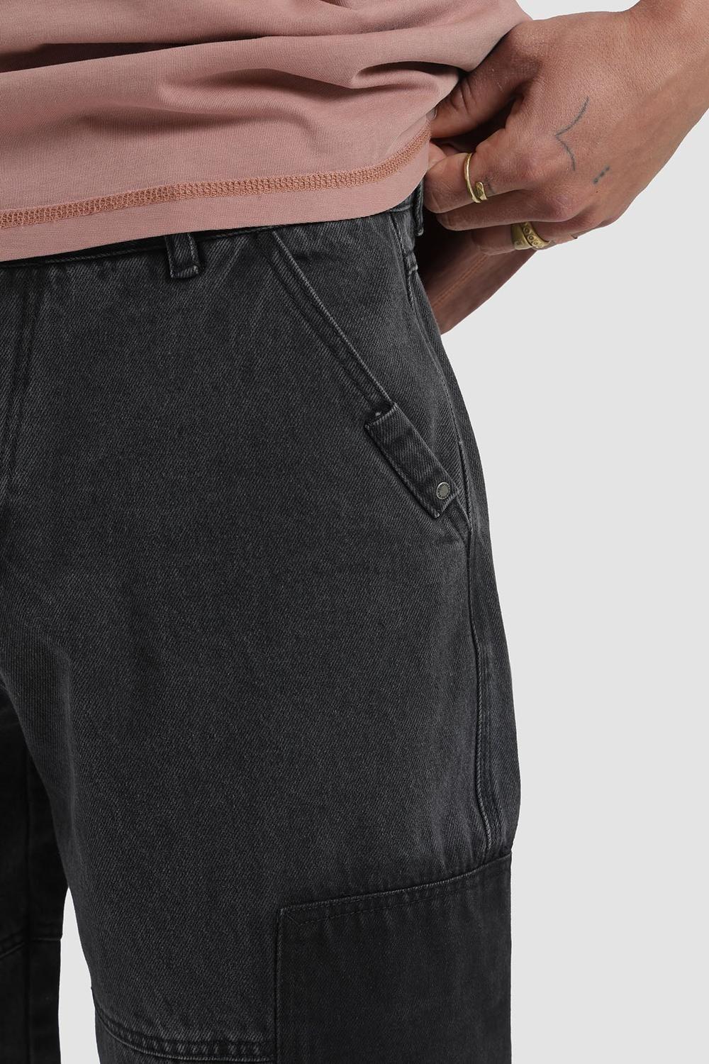 Pantalon Recto Patch Denim Hombre - Negro-3