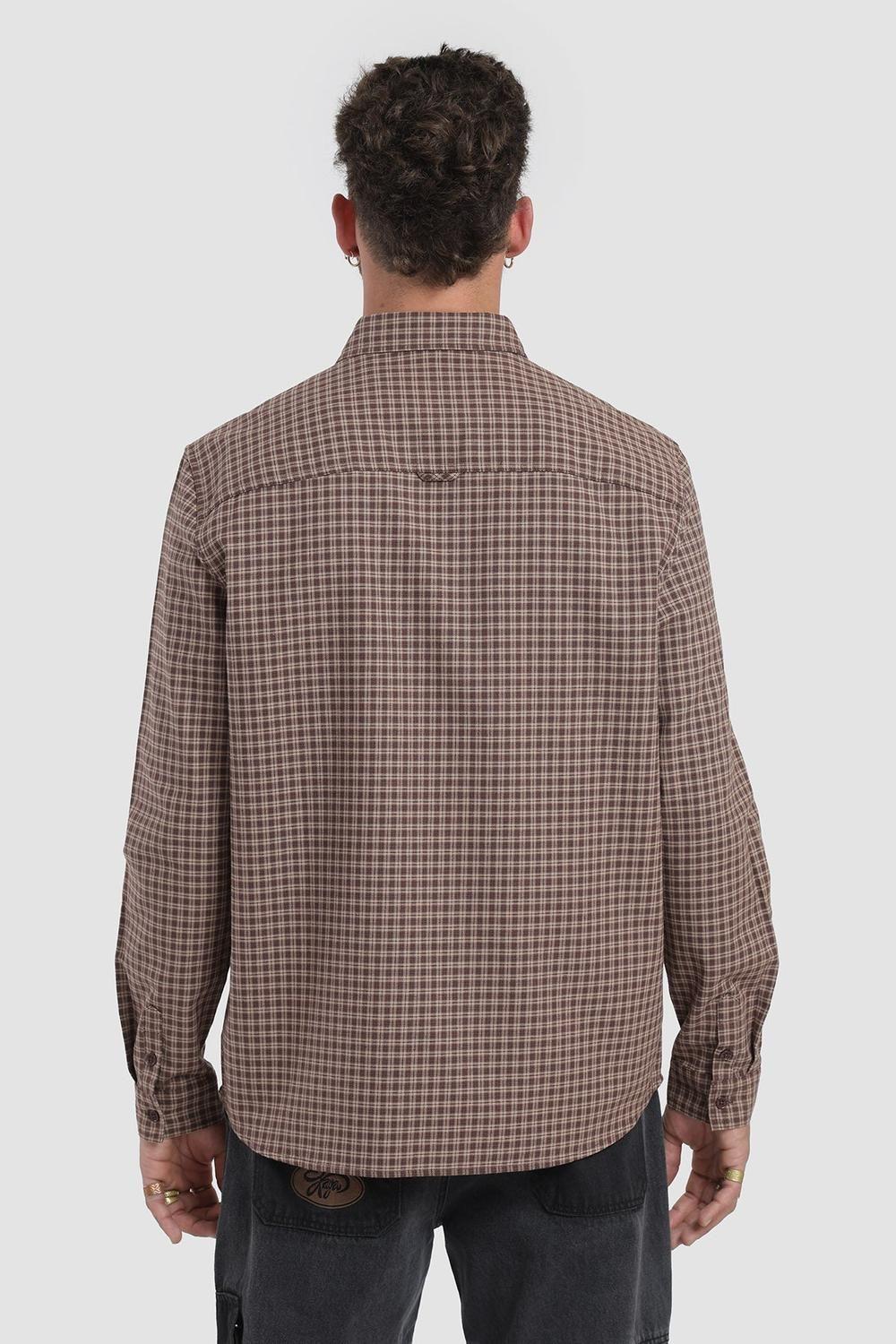 Camisa Manga Larga Cuadrillé Hombre - Café-2