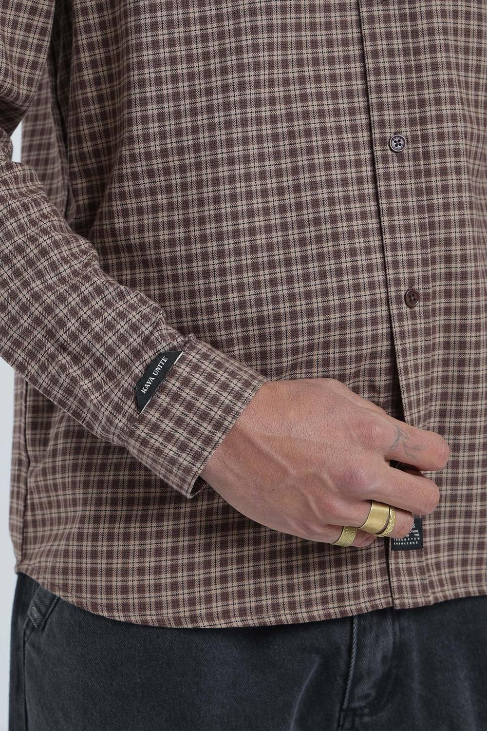 Camisa Manga Larga Cuadrillé Hombre - Café-3