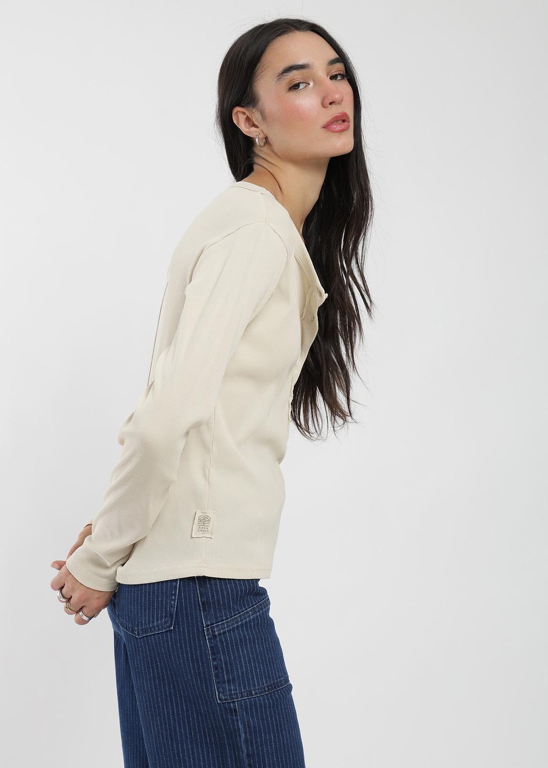 Polera Manga Larga Half Snap Rib Mujer-2
