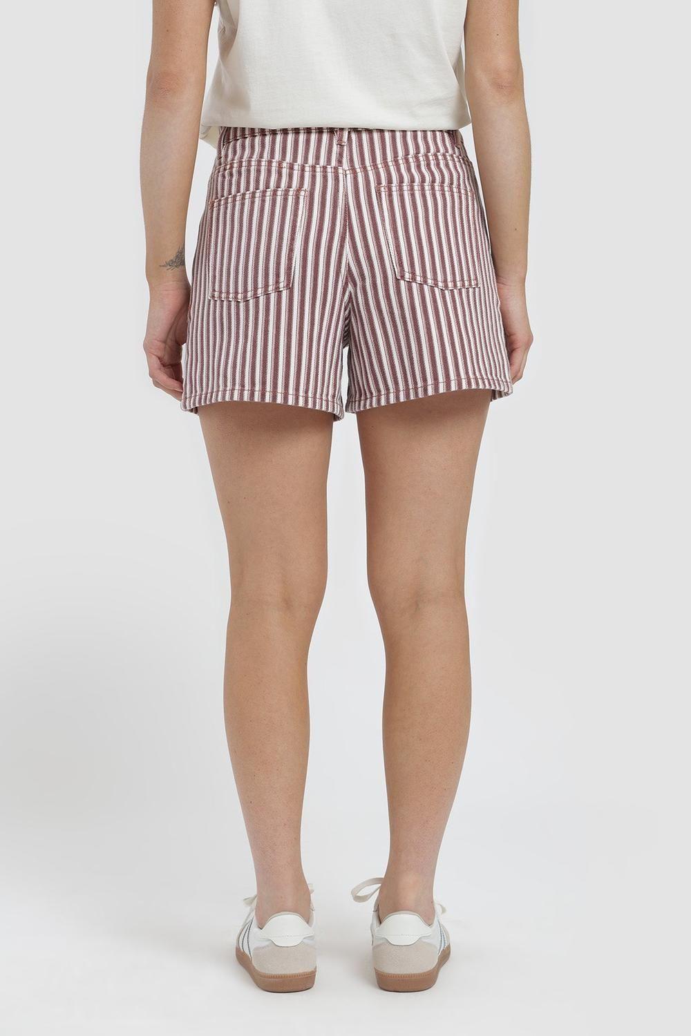 Short Botones Rayas Algodón Mujer - Rojo-2