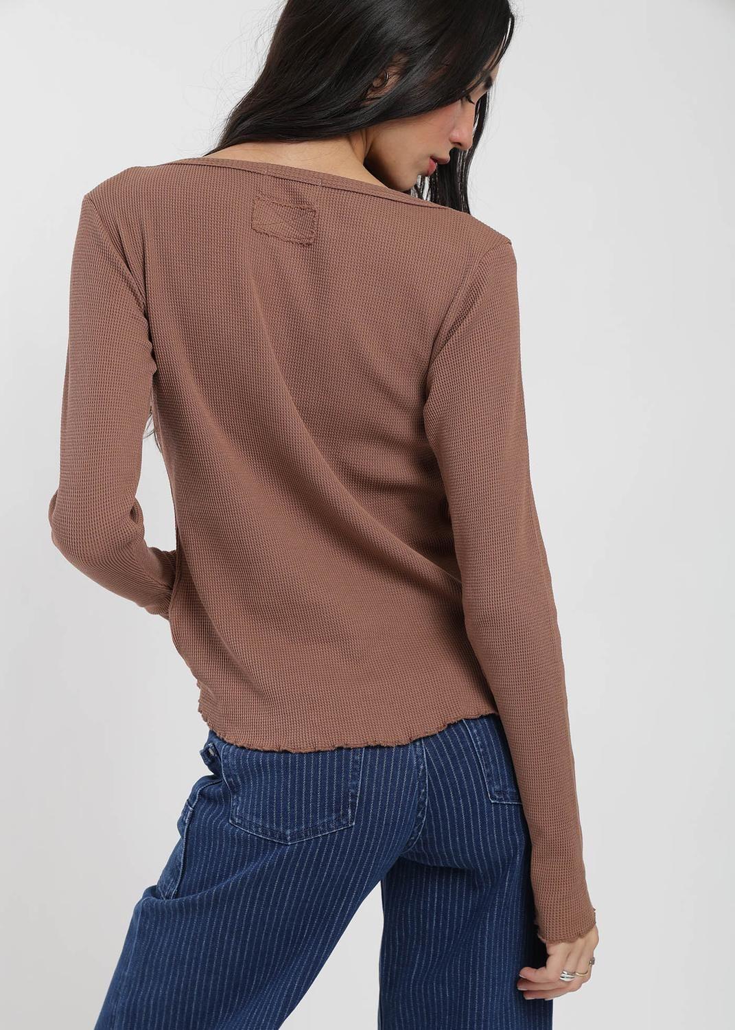 Polera Manga Larga Algodón Waffle Mujer-3