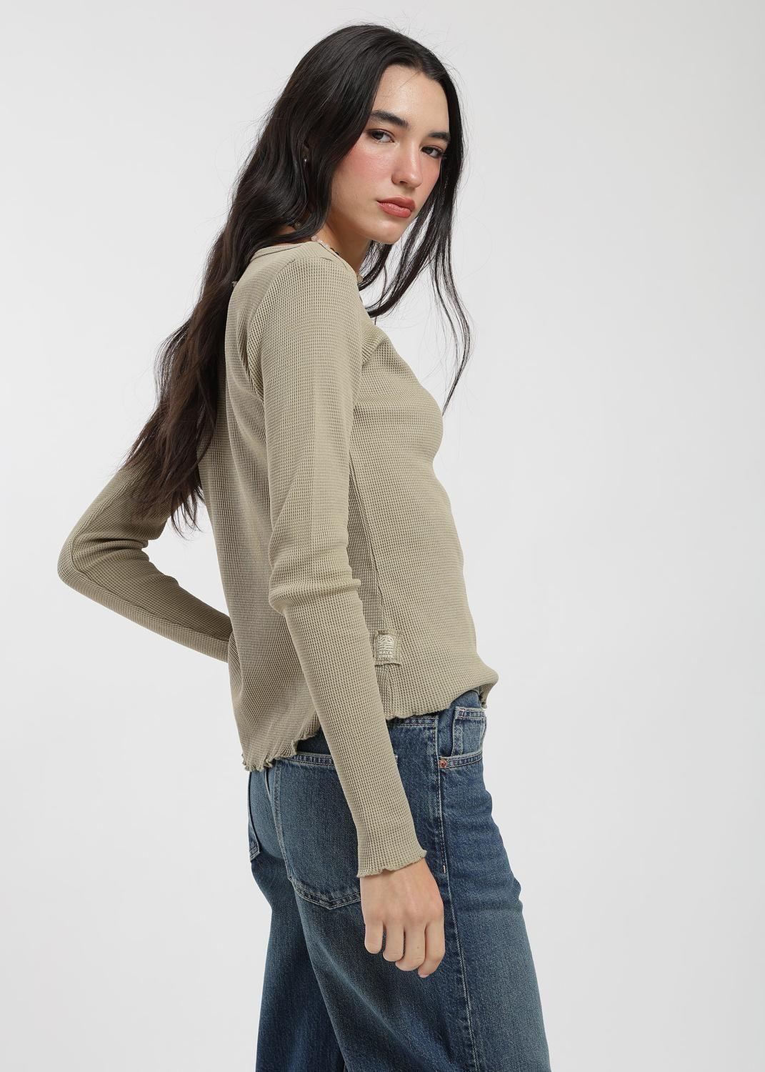 Polera Manga Larga Algodón Waffle Mujer-2