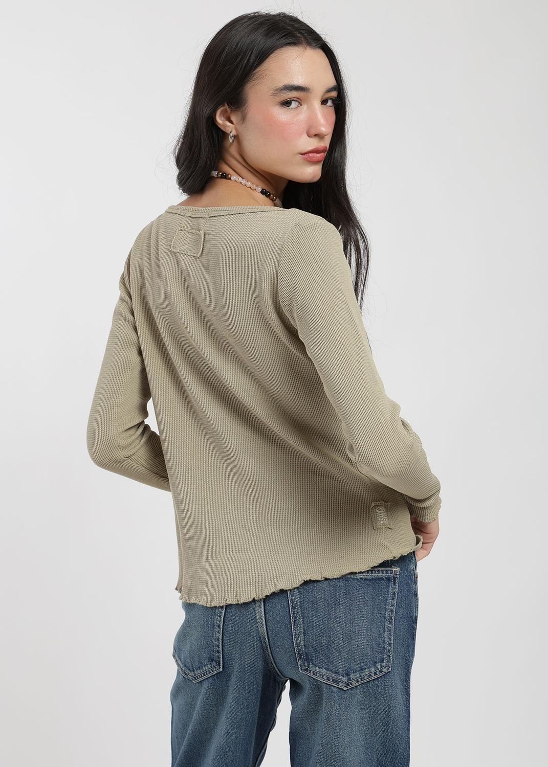 Polera Manga Larga Algodón Waffle Mujer-3