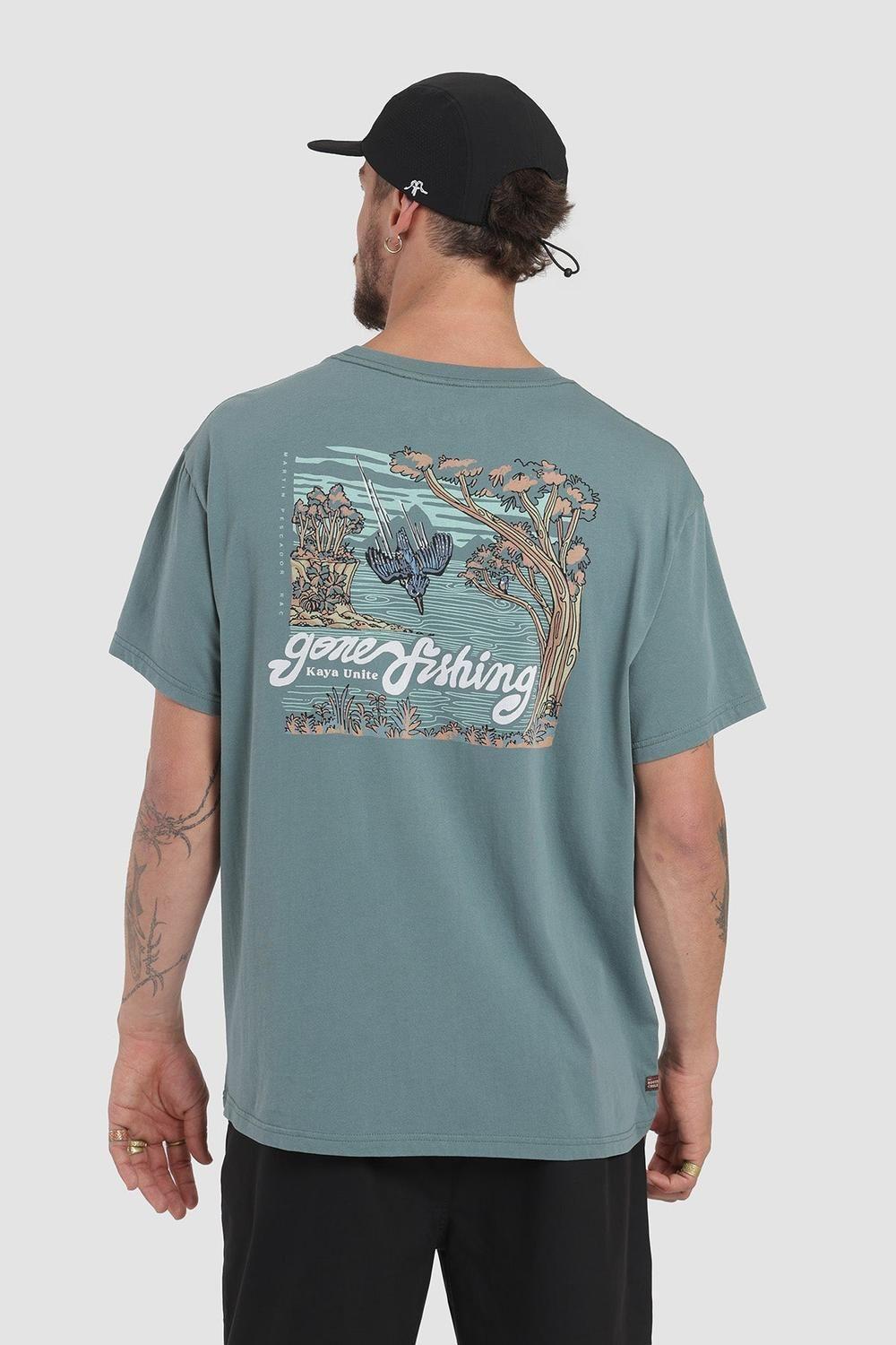 Polera Diseño Martin Pescador Algodón Hombre - Petróleo-0