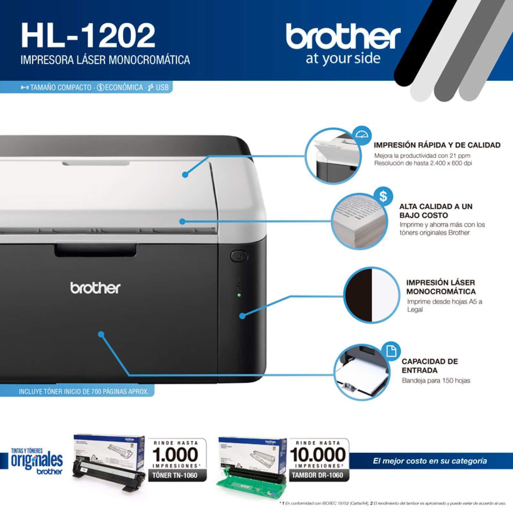 Impresora Laser (Negro) - Brother HL-1202 - 21 ppm - USB 2.0 Nueva-2