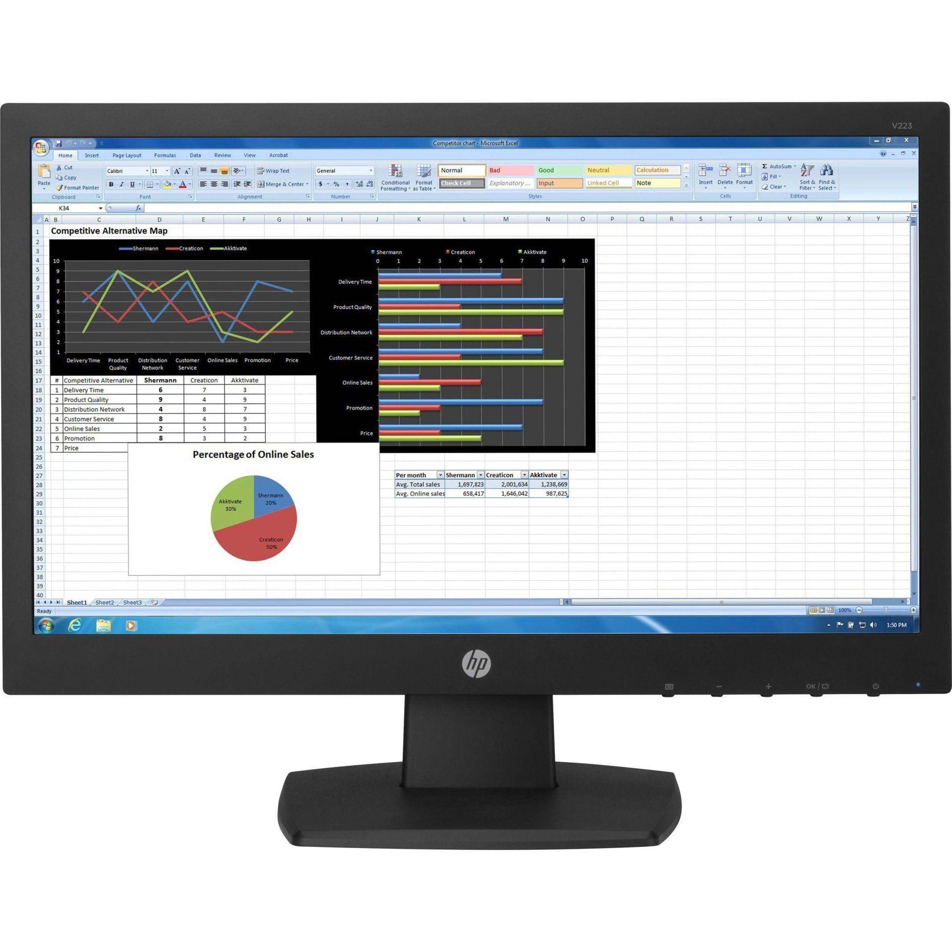 MONITOR HP V222 FHD (VGA, DVI) 21.5" - Reacondicionado Grado A-3