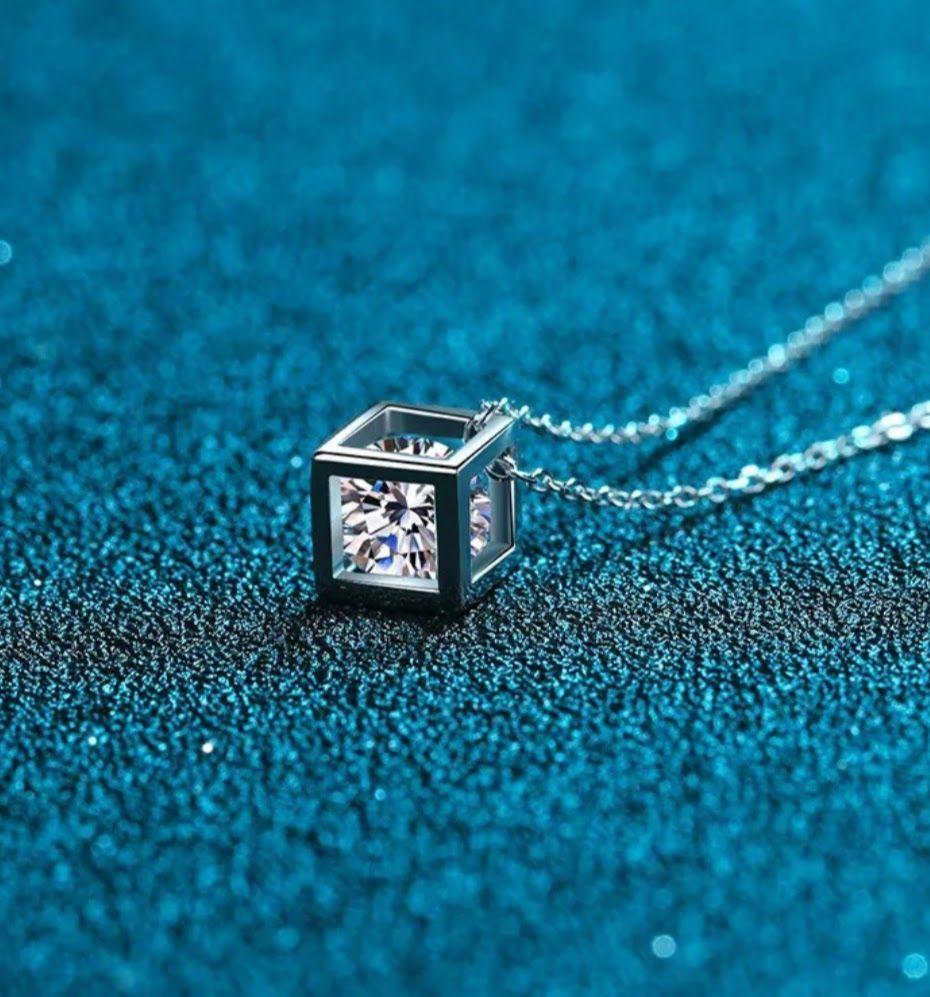 Collar Cubo Moissanita 1 Quilate Plata 925 Certificado GRA-2
