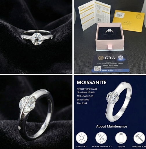 Anillo Moissanita 1ct Ba o Oro Plata 925 Certificado GRA-2