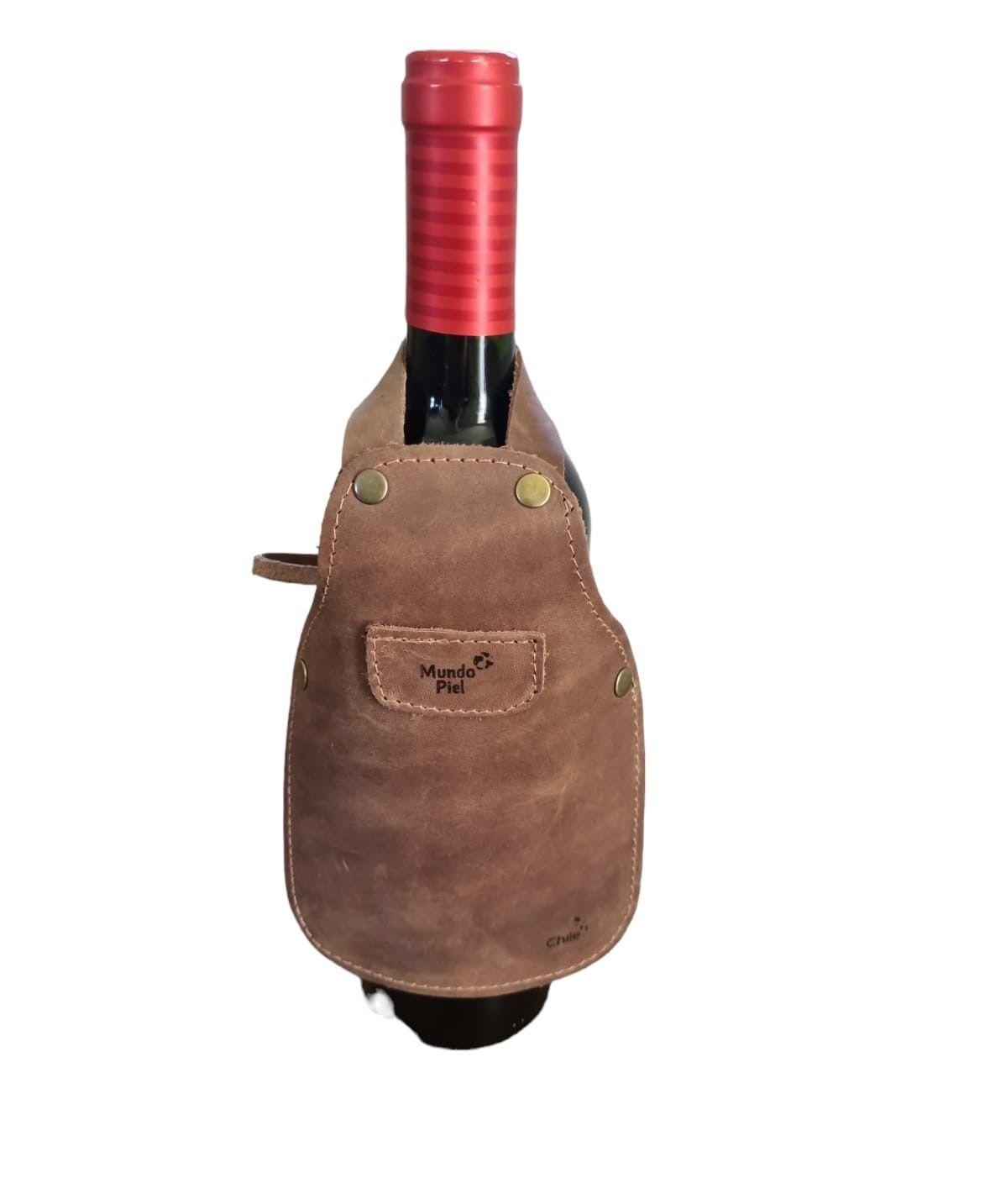 Mini Pechera de cuero para botella Café Claro-0
