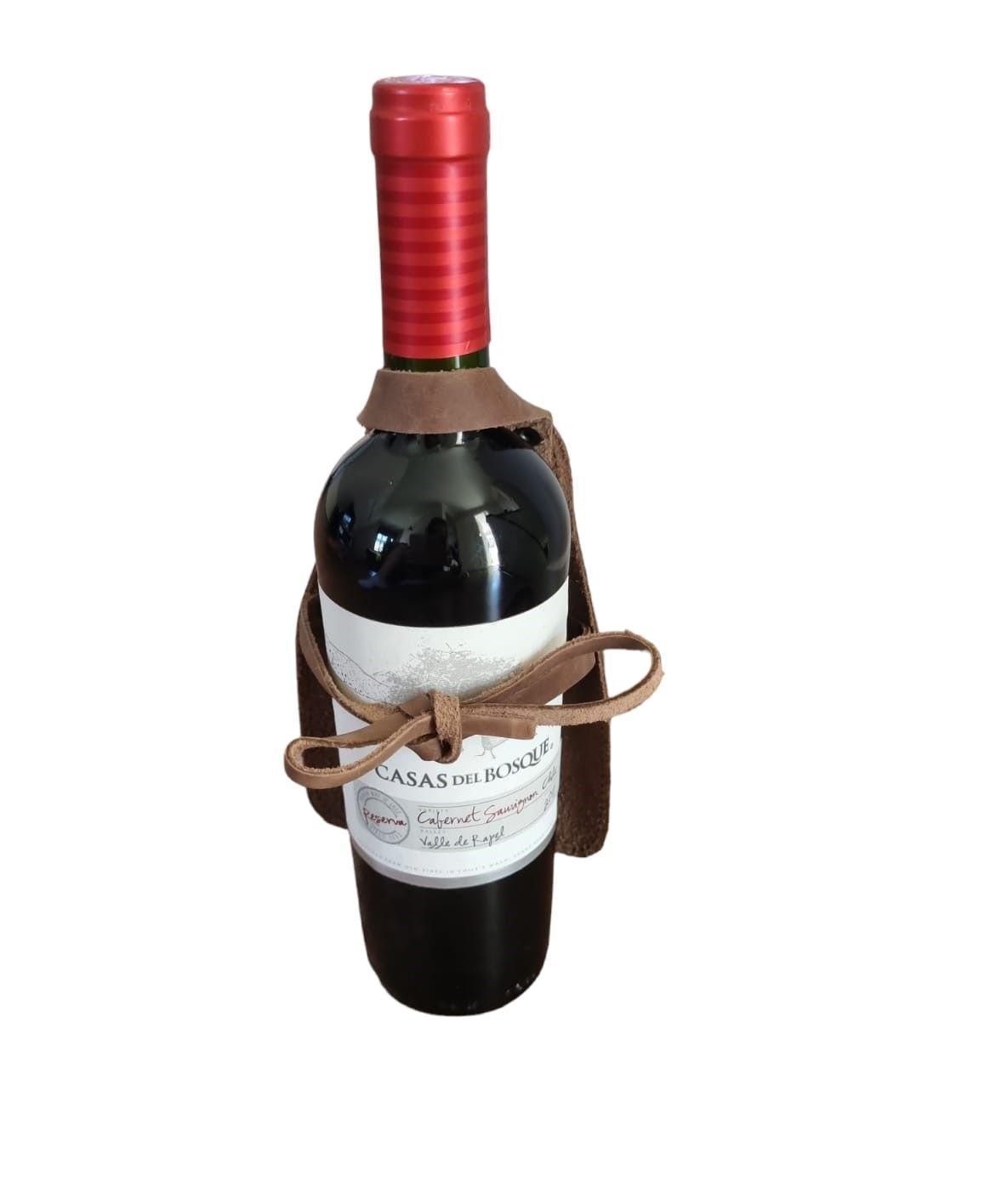 Mini Pechera de cuero para botella Café Claro-3