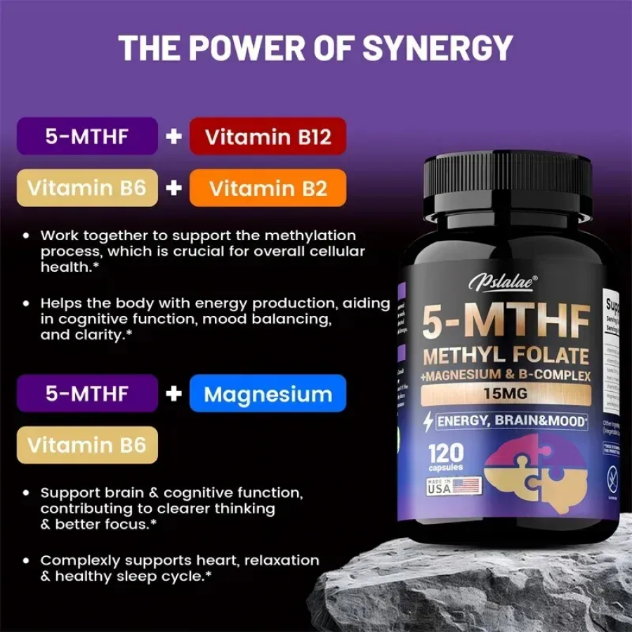 Pslalae 5-mthf Methyl Folato Magnesio Complejo Vitamina B 120 Caps-2