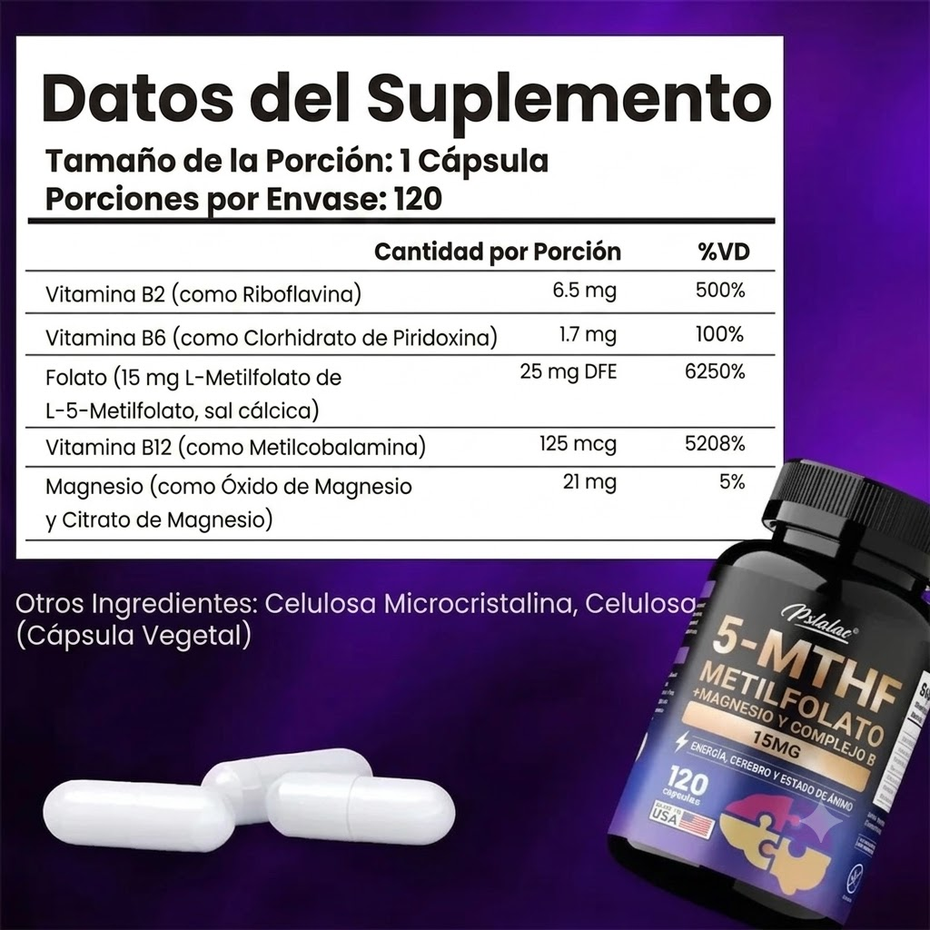 Pslalae 5-mthf Methyl Folato Magnesio Complejo Vitamina B 120 Caps-4