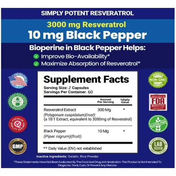 Resveratrol Extracto Puro De Resveratrol 3000mg 120caps-6