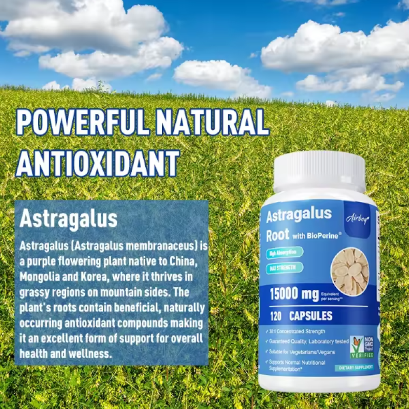 Raiz de Astragalo 15000mg BioPerine® Potencia Sistema Inmune Energia Vitalidad 120 caps-2