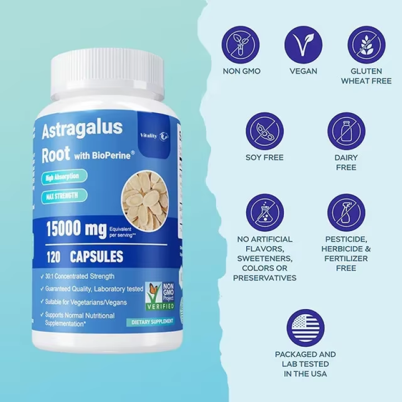 Raiz de Astragalo 15000mg BioPerine® Potencia Sistema Inmune Energia Vitalidad 120 caps-4