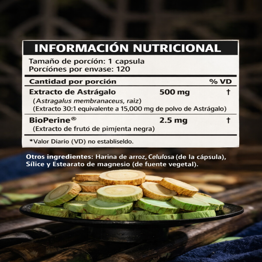 Raiz de Astragalo 15000mg BioPerine® Potencia Sistema Inmune Energia Vitalidad 120 caps-5