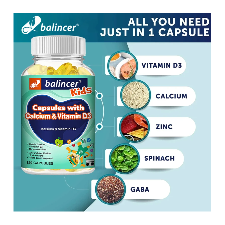 Balincer Kids Height Growth Crecimiento Oseo y Altura Niños 120 Liquid Gel Caps-2