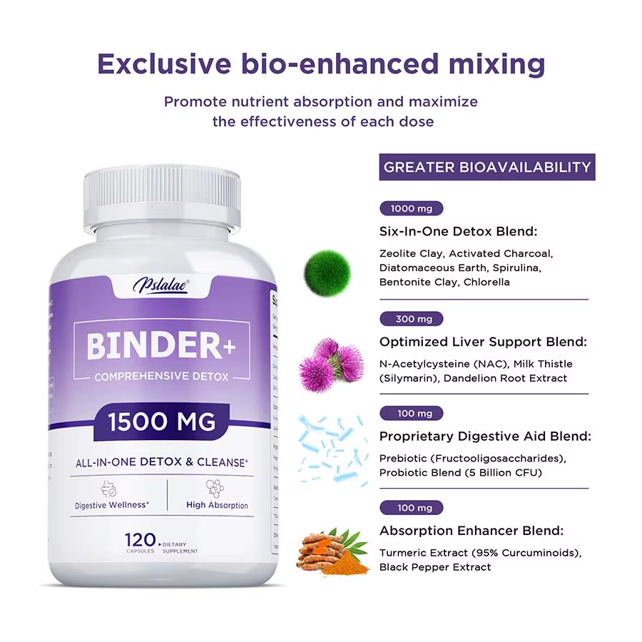 Pslalae Binder Nac 1500mg Detox Cleanse Limpieza Colon Higado 120 caps-2
