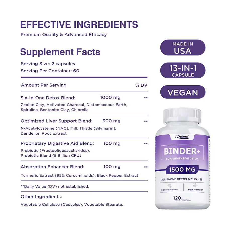 Pslalae Binder Nac 1500mg Detox Cleanse Limpieza Colon Higado 120 caps-5