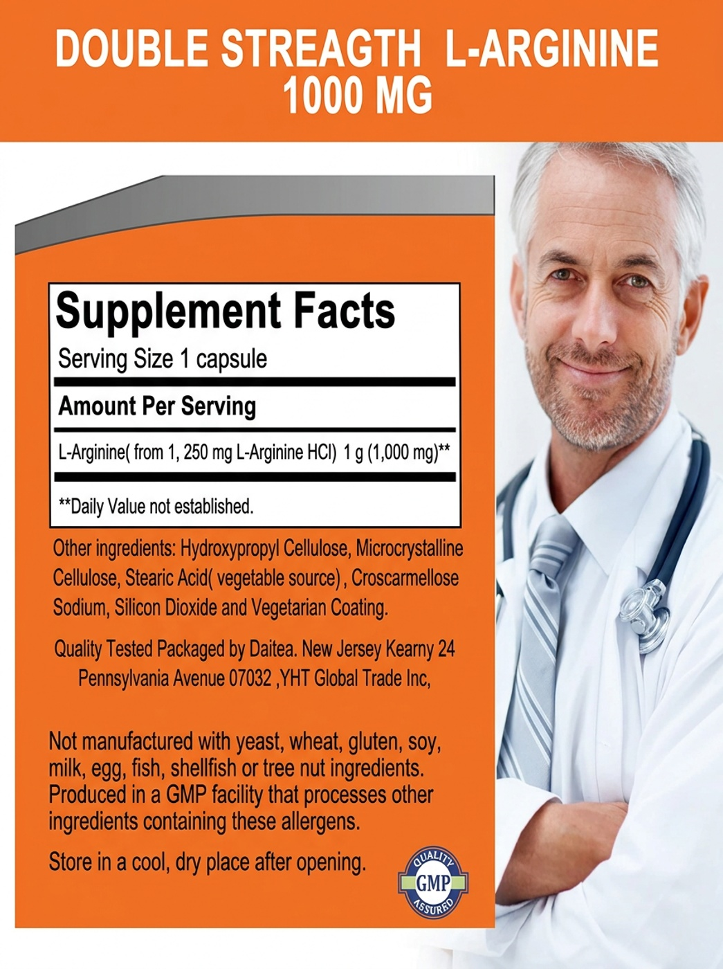 Arginina Hcl 1000mg Double Strength  Oxido Nitrico 60 Caps-6