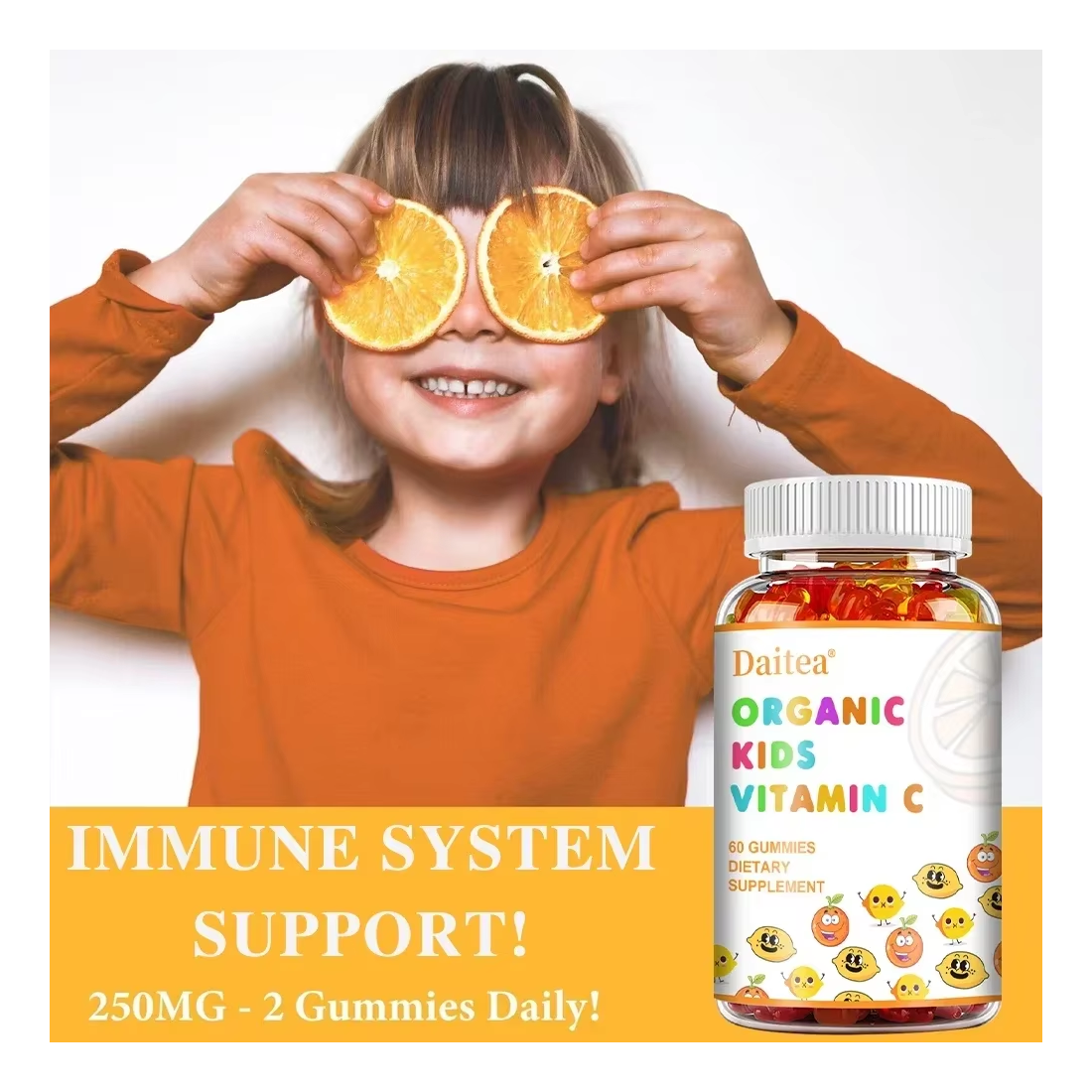 Daitea Kids Smart Vitamina C Acido Ascorbico 250mg Gomitas Niños 60un Sabor Citrus Orange-1