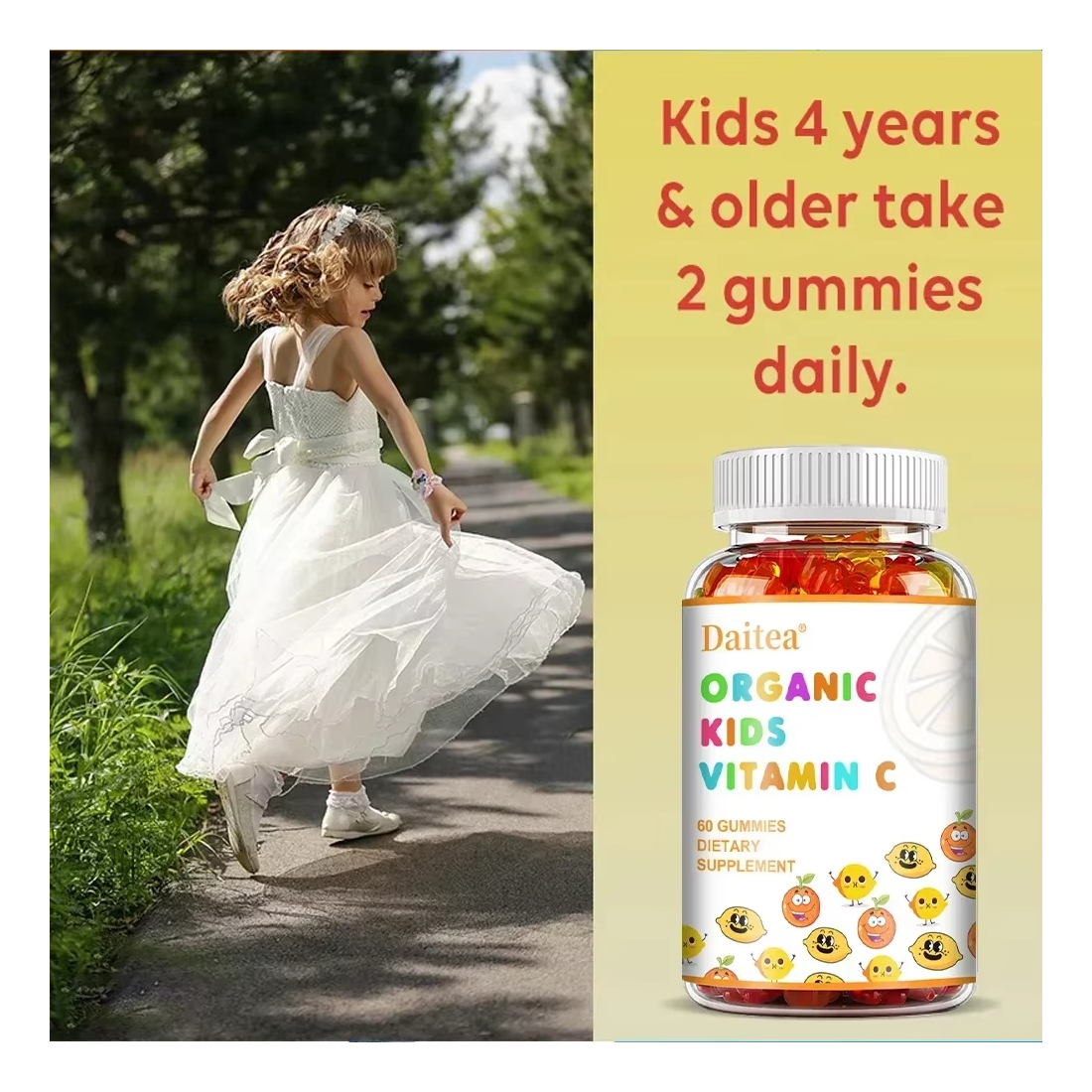 Daitea Kids Smart Vitamina C Acido Ascorbico 250mg Gomitas Niños 60un Sabor Citrus Orange-5