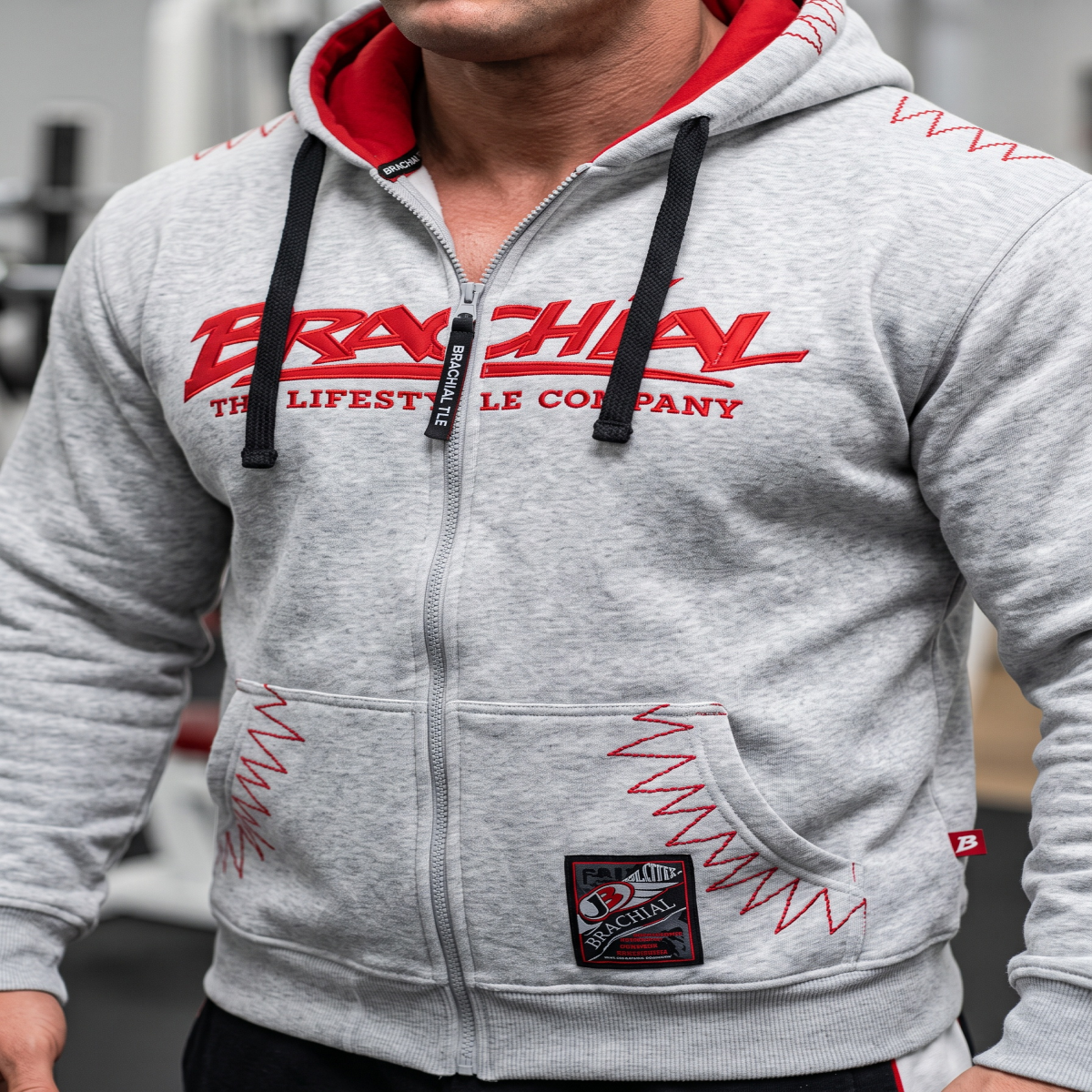 Brachial Poleron Deportivo Gimnasio Crew Zip Hoodie L Grey-5