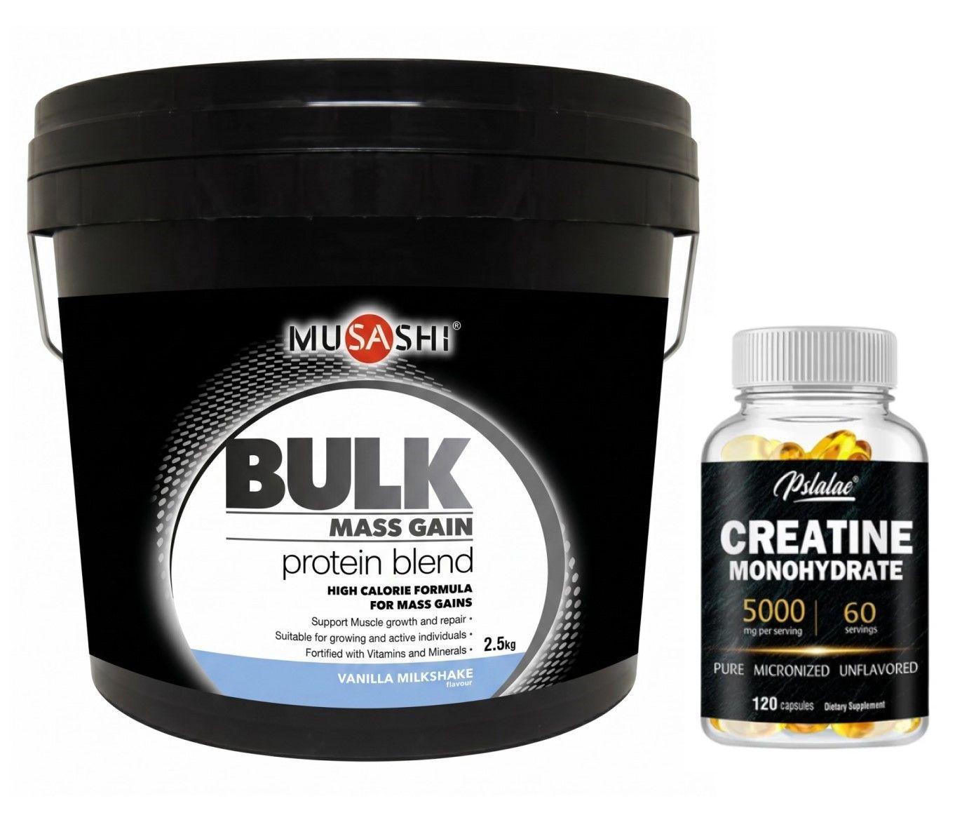 Musashi Proteina Bulk Mass Gain Whey Protein 5 Lbs Vainilla + Creatina 5000mg-0