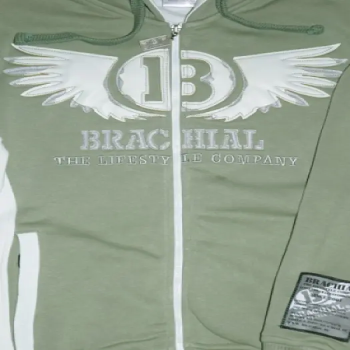 Brachial Poleron Deportivo Gimnasio Harley Zip Hoodie M Verde Musgo-5