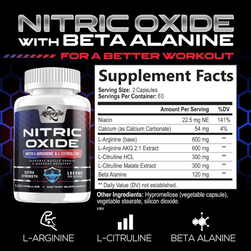 Suplemento Nitrix Aumento Oxido Nitrico Purevia 1920mg 120 caps-5